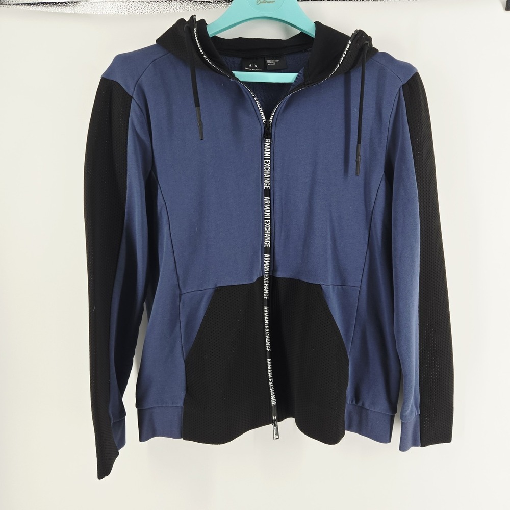 Armani‎ Exchange Hoodie Jacket Adult XL Blue Black Designer Long Sleeve Mens